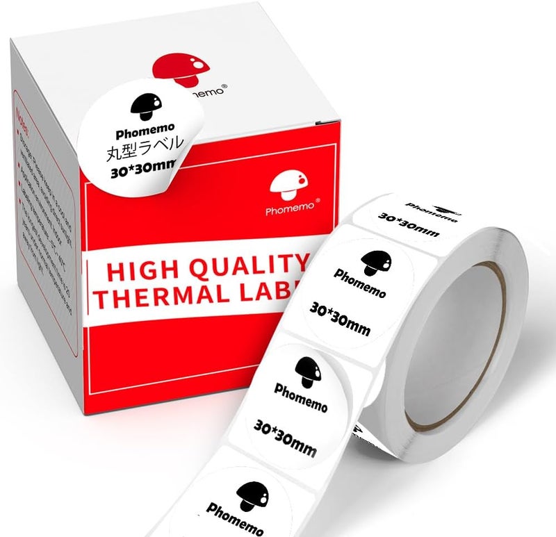 Memoqueen 1.18" Adhesive Round Labels, Sticker Labels White Circle Labels Inkless, Compatible with Phomemo M110/M120/M220/M221, Multi-Purpose Thermal Labels for Business, Kitchen, Office, Study - Image 1
