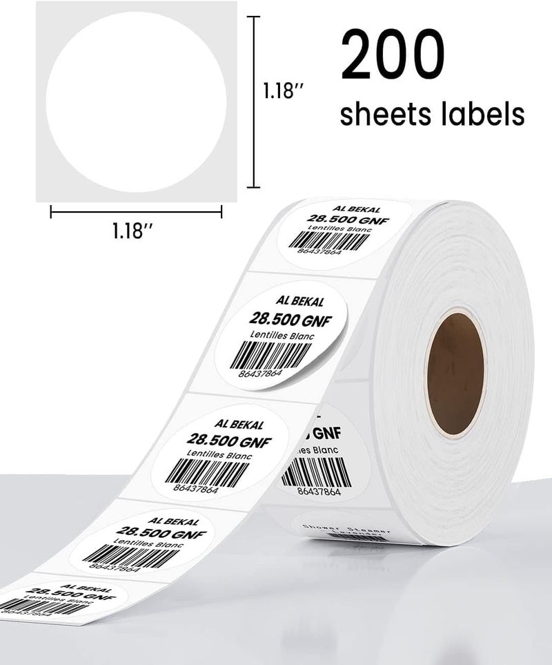 Memoqueen 1.18" Adhesive Round Labels, Sticker Labels White Circle Labels Inkless, Compatible with Phomemo M110/M120/M220/M221, Multi-Purpose Thermal Labels for Business, Kitchen, Office, Study - Image 2
