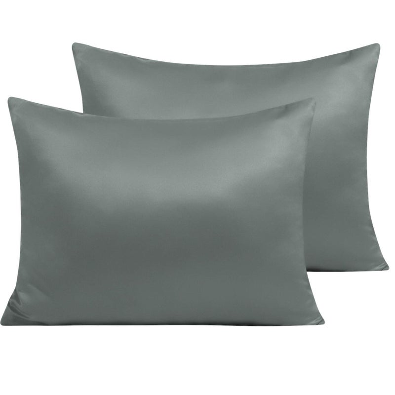 NTBAY Zippered Satin Pillow Cases for Hair and Skin, Luxury Standard Hidden Zipper Pillowcases Set of 2, 20x26 Inches, Dark Grey - Image 1
