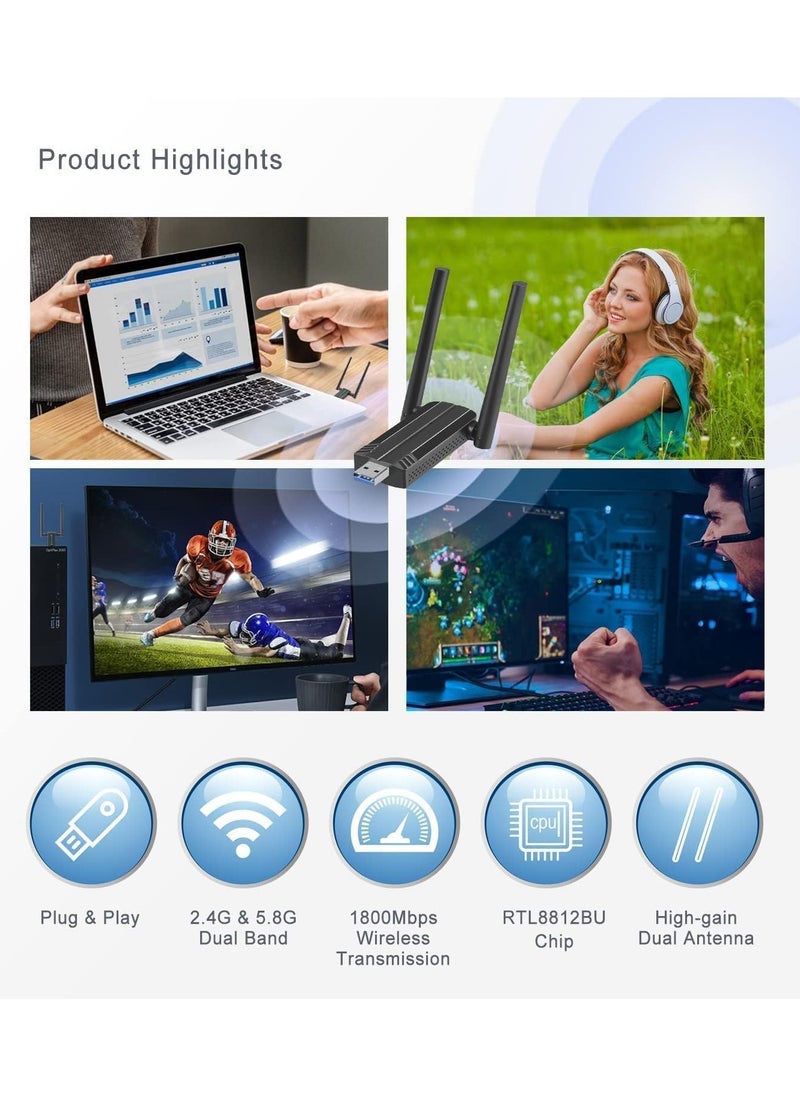 فلوينغ - محول USB لاسلكي WiFi 6 للكمبيوتر الشخصي - محول USB AX1800 محول WiFi للكمبيوتر الشخصي المكتبي والكمبيوتر المحمول محول لاسلكي ثنائي النطاق دونجل WiFi لنظام التشغيل Windows 7/10/11 محول شبكة لاسلكية للكمبيوتر الشخصي - Image 1