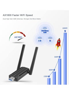 FLOWING Wireless USB WiFi 6 Adapter for PC - USB Adapter AX1800 PC WiFi Adapter for Desktop Laptop Dual Band Wireless Adapter WiFi Dongle for Windows 7/10/11 Wireless Network Adapter for PC Computer  - Image 2