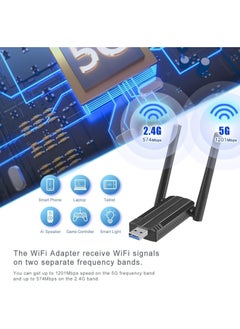FLOWING Wireless USB WiFi 6 Adapter for PC - USB Adapter AX1800 PC WiFi Adapter for Desktop Laptop Dual Band Wireless Adapter WiFi Dongle for Windows 7/10/11 Wireless Network Adapter for PC Computer  - Image 3