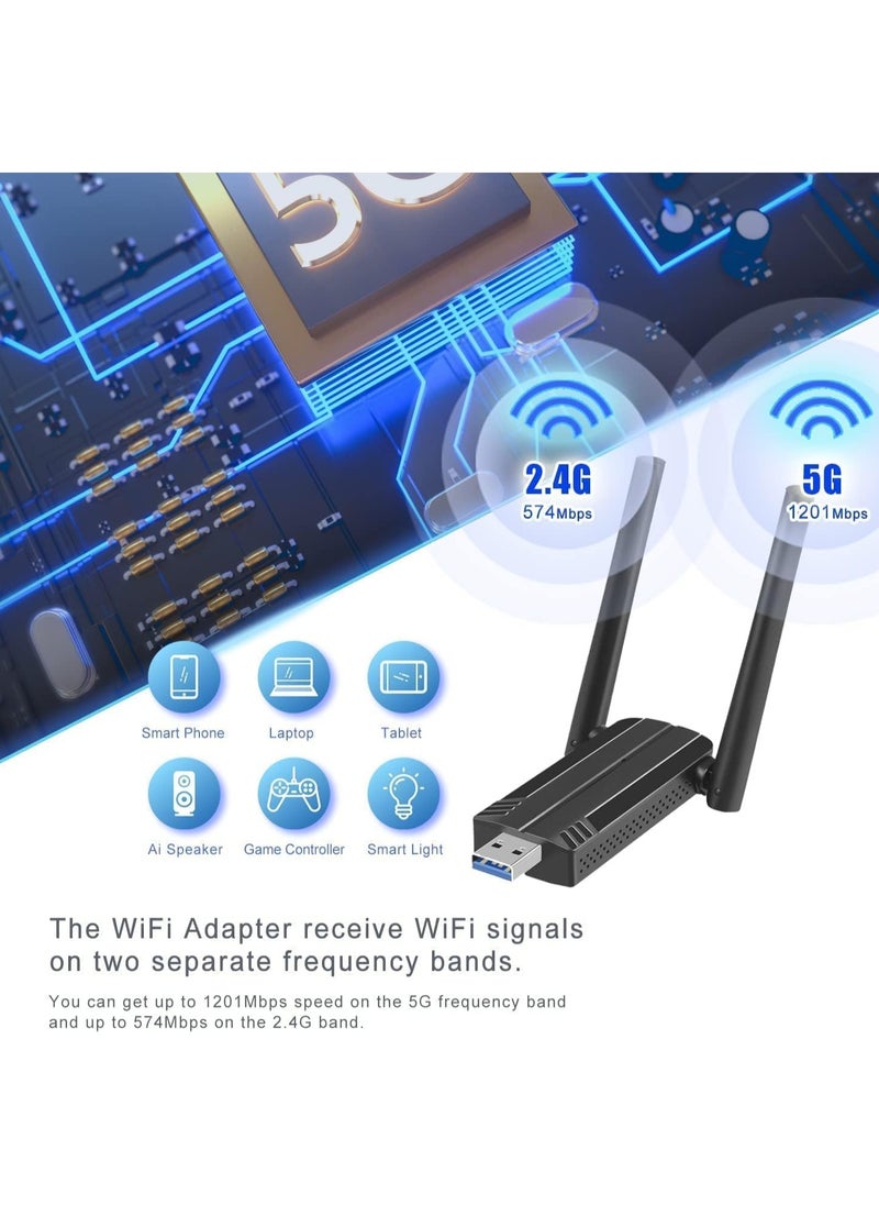 فلوينغ - محول USB لاسلكي WiFi 6 للكمبيوتر الشخصي - محول USB AX1800 محول WiFi للكمبيوتر الشخصي المكتبي والكمبيوتر المحمول محول لاسلكي ثنائي النطاق دونجل WiFi لنظام التشغيل Windows 7/10/11 محول شبكة لاسلكية للكمبيوتر الشخصي - Image 1