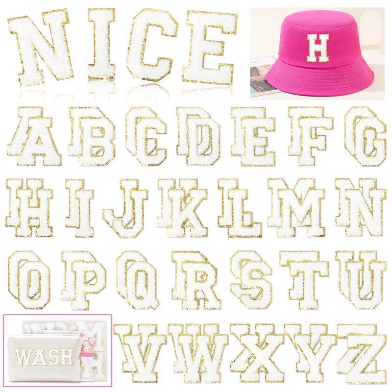 Chenille Letters Patches Self-Adhesive For Clothing: Nicevinyl 52Pcs White Preppy Varsity Self Adhesive Initial Letters Patches Stickers For Trucker Hats Makeup Bags Backpacks