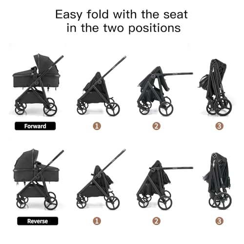 Gromast 3-in-1 Baby Stroller, Convertible Stroller for Newborn Infant Toddler with Reversible Seat, UPF 50+ Canopy & Cup Holder - Black - Image 4