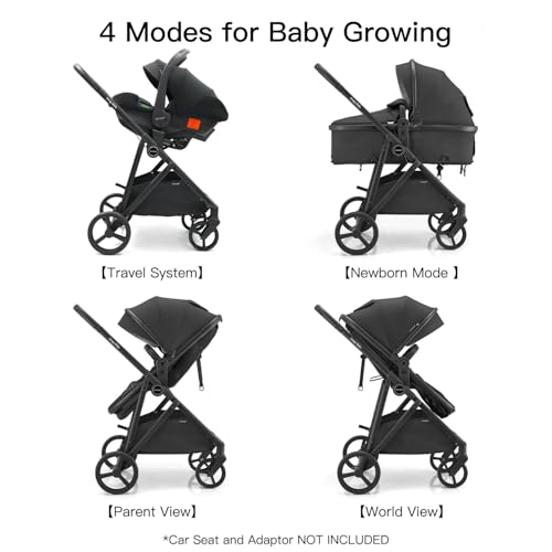 Gromast 3-in-1 Baby Stroller, Convertible Stroller for Newborn Infant Toddler with Reversible Seat, UPF 50+ Canopy & Cup Holder - Black - Image 3