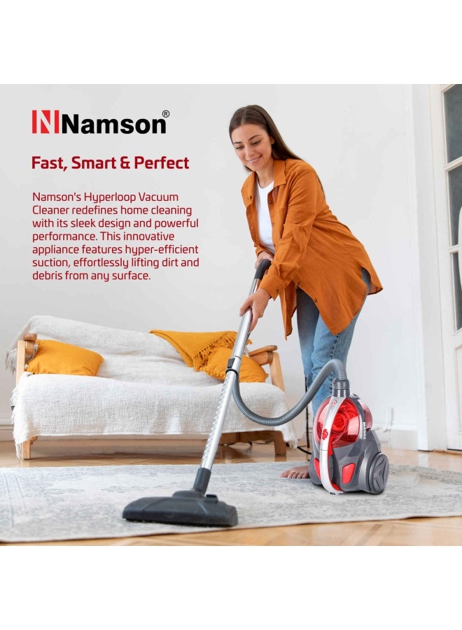 NAMSON مكنسة كهربائية 1.5 لتر 2000 واط بتقنية هايبرلوب NA-7960 مع 3 عجلات ونظام فلتر هواء متعدد | تنظيف صحي | نطاق تشغيل 7.8 م | ضمان 2 سنوات - Image 4