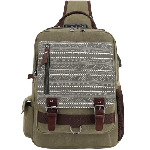 Leaper Retro Crossbody Bag Sling Bag Canvas Messenger Bag for Men Women Shoulder Bag Crossbody Handbags Satchel Geometric Army Green XL - Image 5