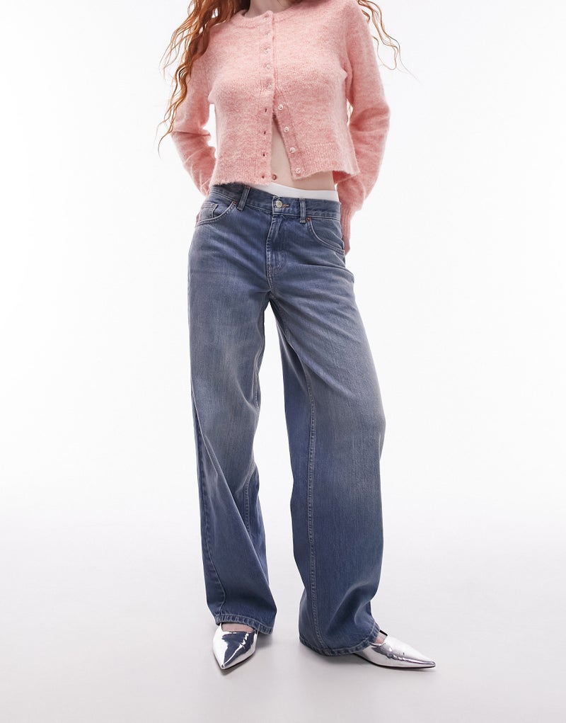 TOPSHOP Topshop high rise Cinch back jeans in mid blue  - Image 1