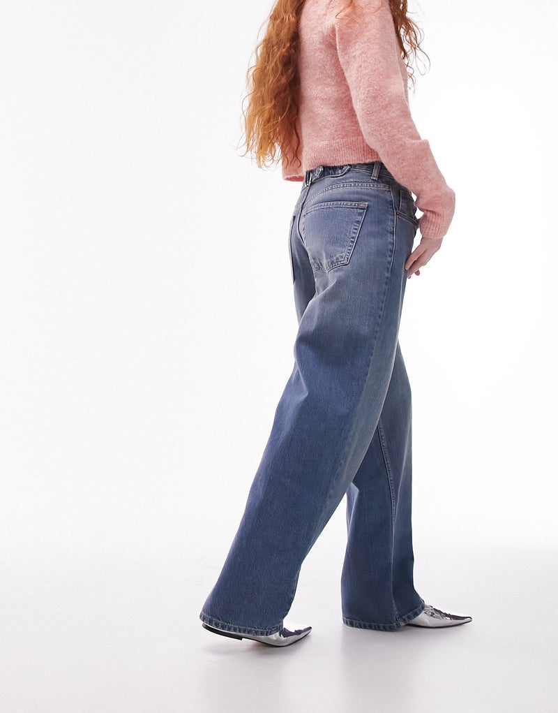 TOPSHOP Topshop high rise Cinch back jeans in mid blue  - Image 2