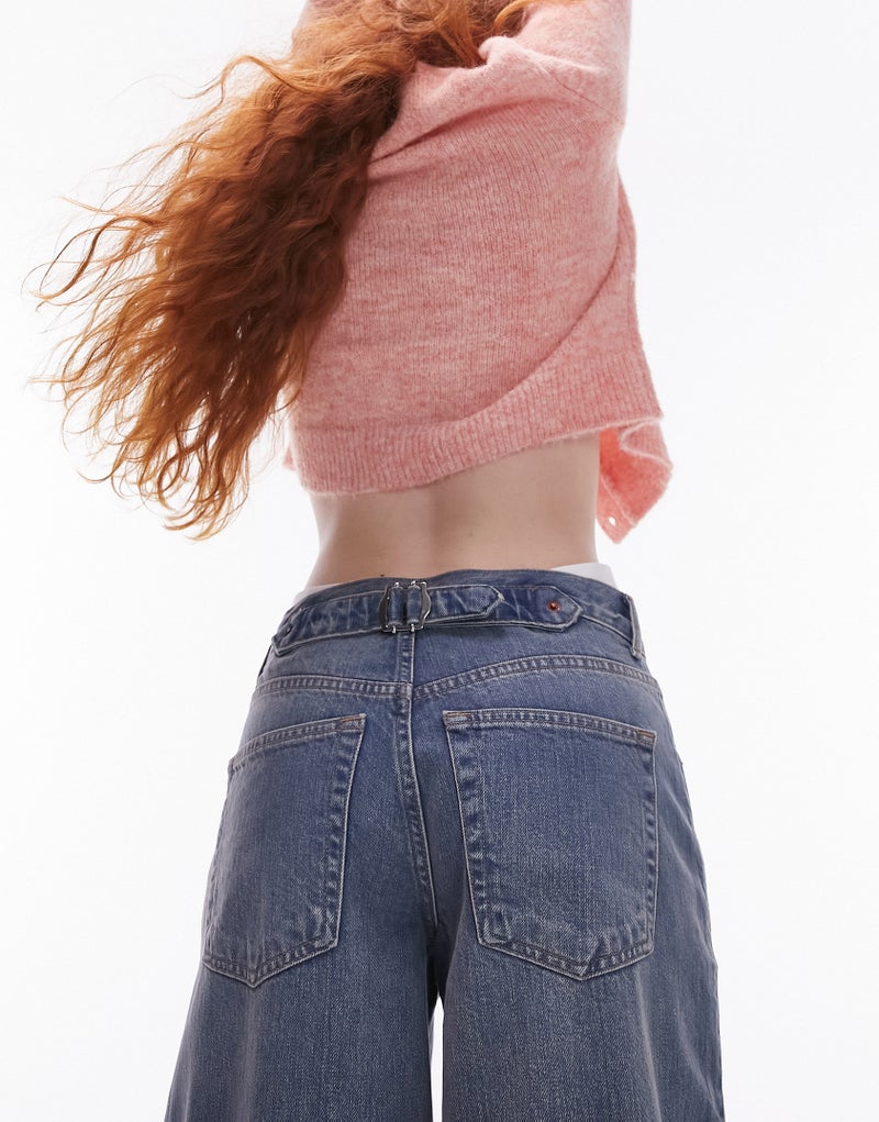 TOPSHOP Topshop high rise Cinch back jeans in mid blue  - Image 4