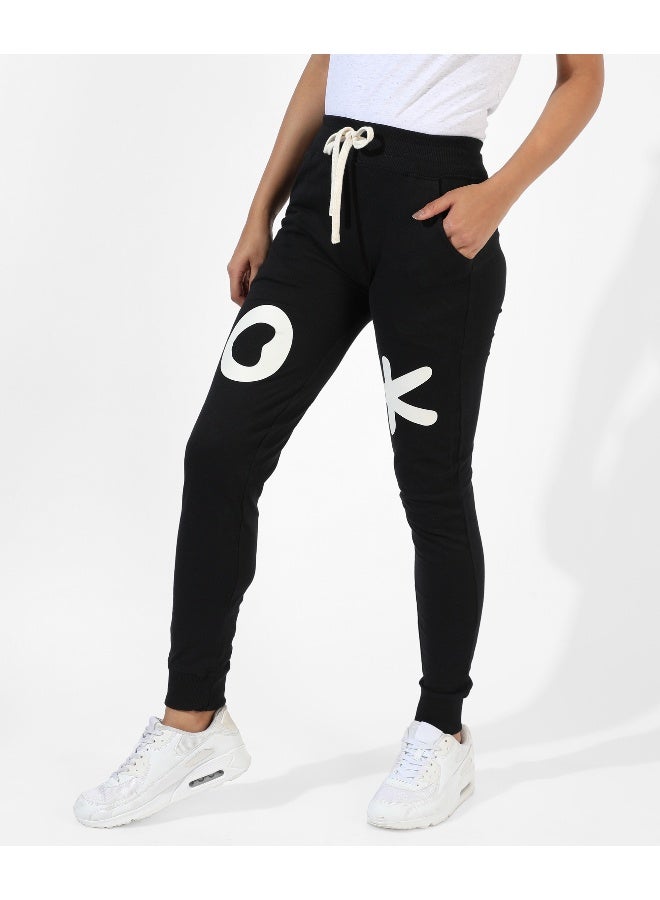 Campus Sutra Women's Black Printed Regular Fit Trackpants - Image 5