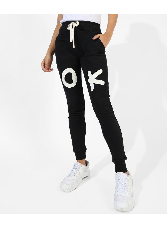 Campus Sutra Women's Black Printed Regular Fit Trackpants - Image 1