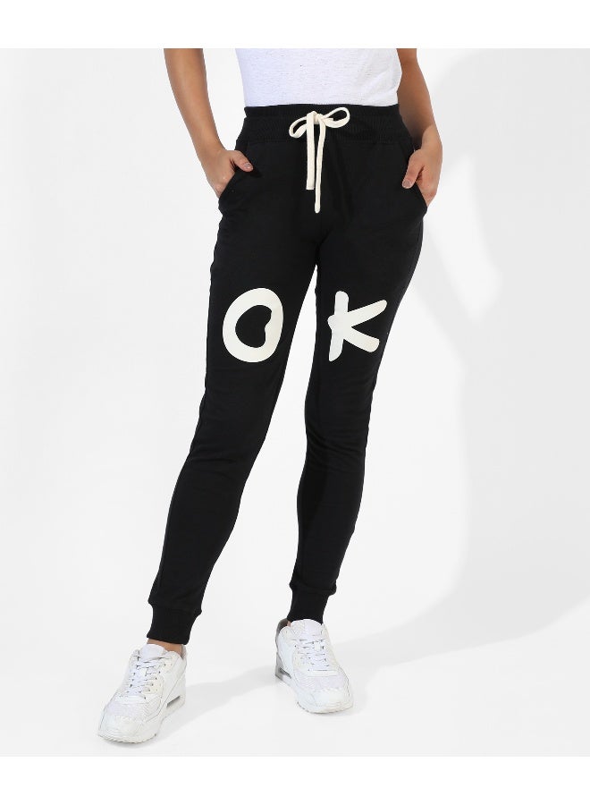 Campus Sutra Women's Black Printed Regular Fit Trackpants - Image 3