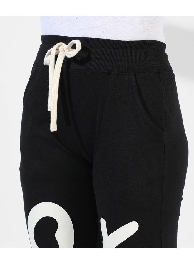 Campus Sutra Women's Black Printed Regular Fit Trackpants - Image 2