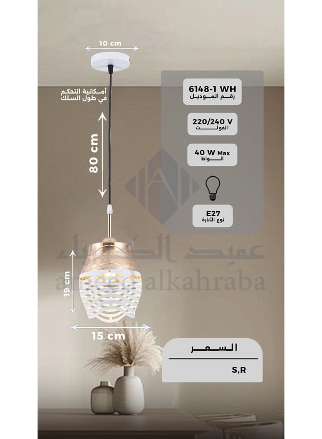 Best Power ضوء سقف معلق حديث 6148-1 بقاعدة مصباح E27، 40 واط كحد أقصى، طول قابل للتعديل 80 سم - تركيبة ضوء أنيقة (المصباح غير متضمن) - Image 5
