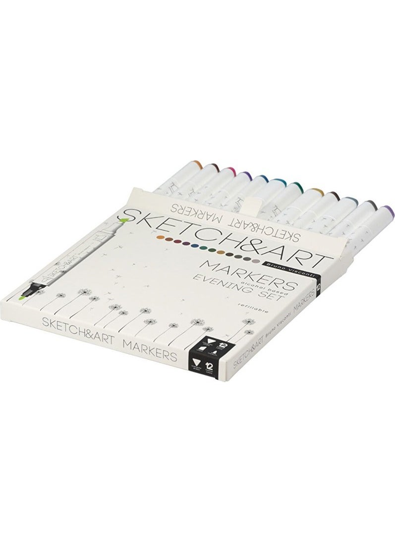 Bruno Visconti Sketch Art Double Sided Markers 12 Color Pastel 22-0076/02  - Image 1