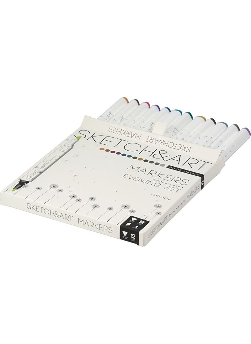 Bruno Visconti Sketch Art Double Sided Markers 12 Color Pastel 22-0076/02  - Image 2