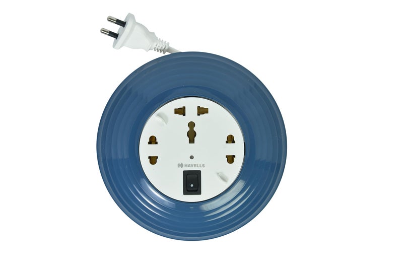 Havells Cosmo Reel| Extension Board - 5 Mtr ISI Marked Cable|3 Pin & 2x2 Pins Universal Sockets with Master Switch| LED Indicator| 6A,1440 Watts, 240 Volts| Ultra-Smooth Rotation, Blue - Image 2