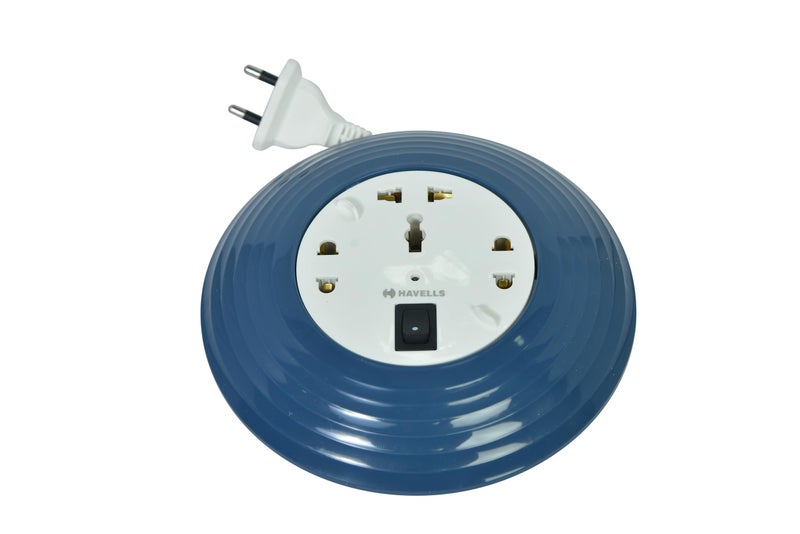 Havells Cosmo Reel| Extension Board - 5 Mtr ISI Marked Cable|3 Pin & 2x2 Pins Universal Sockets with Master Switch| LED Indicator| 6A,1440 Watts, 240 Volts| Ultra-Smooth Rotation, Blue - Image 1