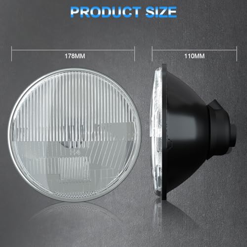 NSDXCT 7 Inch led Glass Headlight Round Lens Housing+H4/9003 Headlight Bulbs, Clear Lens 7 Inch H6024 Round Headlight Sealed High Low Beam Glass Housing, 4PCS - Image 3