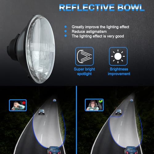 NSDXCT 7 Inch led Glass Headlight Round Lens Housing+H4/9003 Headlight Bulbs, Clear Lens 7 Inch H6024 Round Headlight Sealed High Low Beam Glass Housing, 4PCS - Image 4