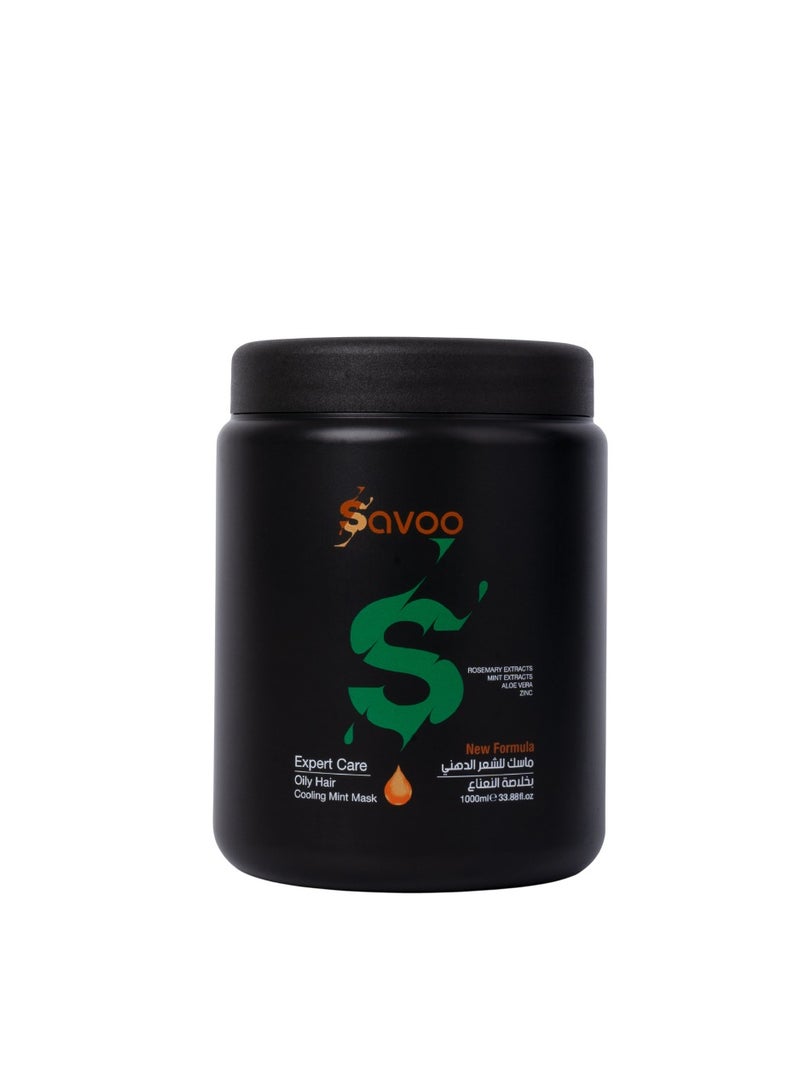 SAVOO Hair Mask for Oily Hair 1000ml | Cooling Mint with Rosemary, Aloe Vera & Zinc | Balances Sebum, Unclogs Follicles, Deep Cleansing & Scalp Refreshing Treatment - Image 1