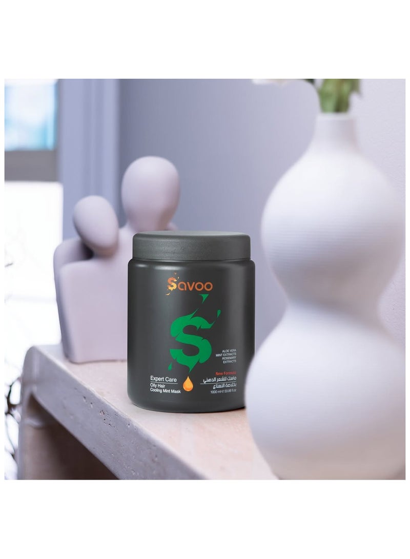 SAVOO Hair Mask for Oily Hair 1000ml | Cooling Mint with Rosemary, Aloe Vera & Zinc | Balances Sebum, Unclogs Follicles, Deep Cleansing & Scalp Refreshing Treatment - Image 3