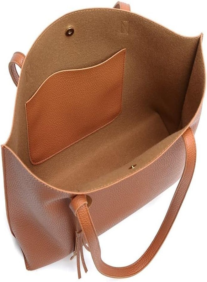 KRIFTY Women Large Tote Bag - Tassels Faux Leather Shoulder Handbags, Fashion Ladies Purses Satchel Messenger Bag (Brown) - Image 3