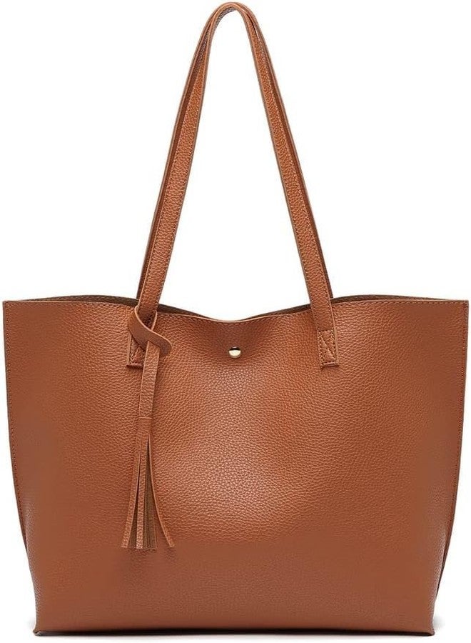 KRIFTY Women Large Tote Bag - Tassels Faux Leather Shoulder Handbags, Fashion Ladies Purses Satchel Messenger Bag (Brown) - Image 2