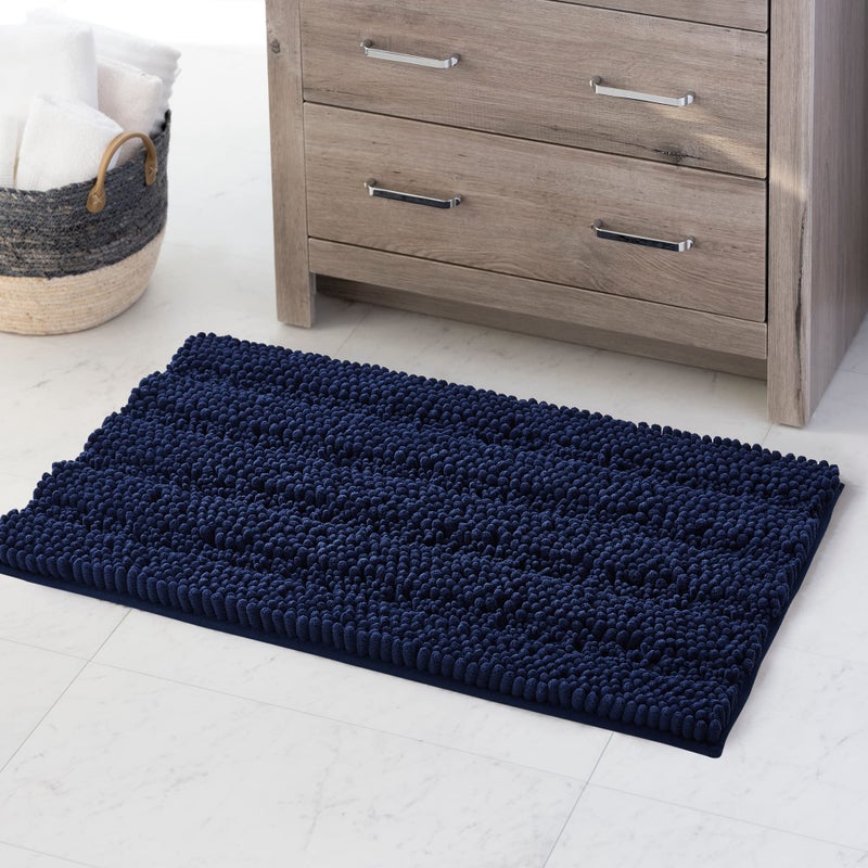KGORGE Small Bathroom Rugs Non Skid Absorbent 20 W x 32 L Kitchen Rugs and Mats Washable Microfiber for Bath Shower Indoor Outdoor Easy Wash Area Carpet Navy Blue 1 Piece