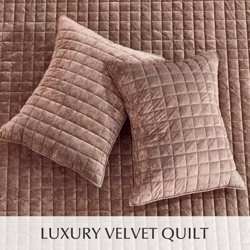 RECYCO Luxury Velvet Quilt Queen Size Bedding Set, Ultra Soft Velvet Comforter Set, Lightweight Quilted Channel Box Stitch Oversized Bedspread Coverlet for All Season, with 2 Shams, Terracotta Clay - Image 4