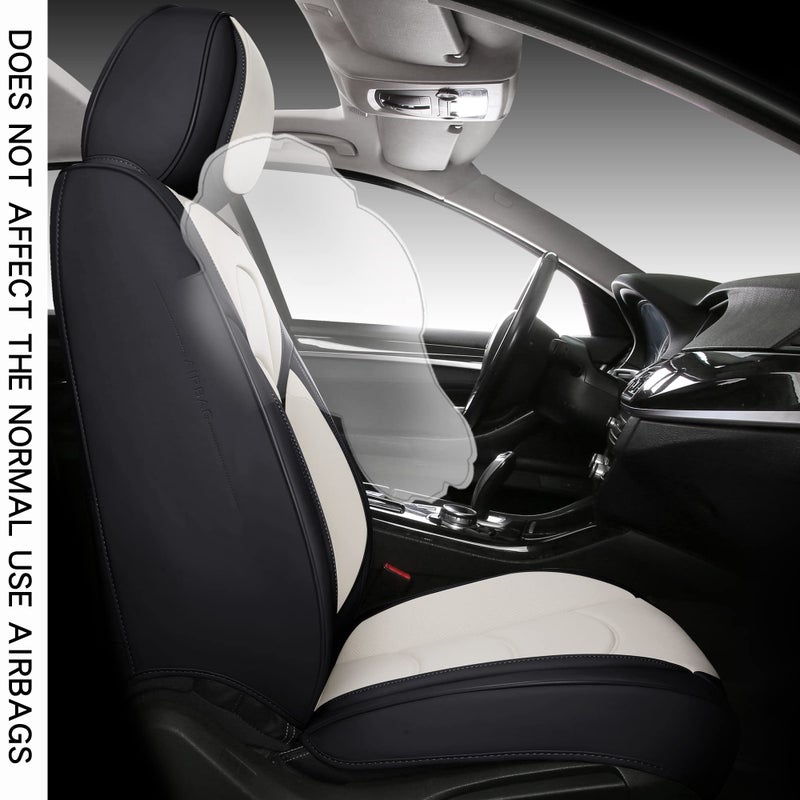 NS YOLO Full Coverage Car Seat Covers Universal Fit for Cars SUVs Pick-up Trucks with Waterproof Leatherette in Automotive Vehicle Interior Accessories (Black and White, Full Set) - Image 2