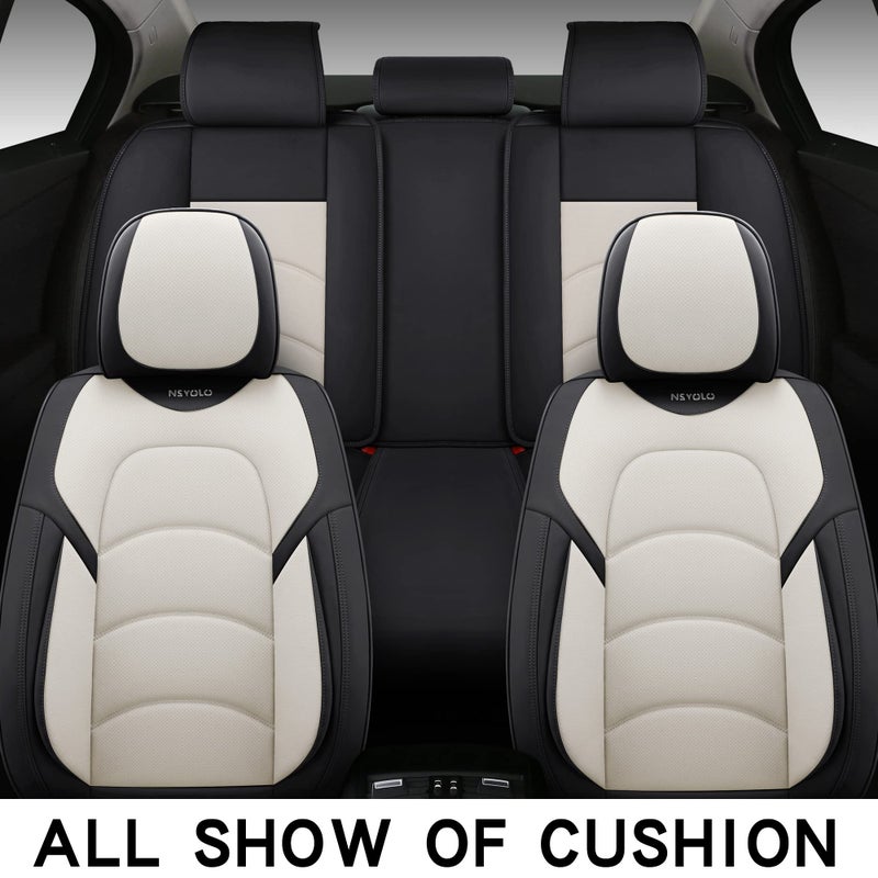 NS YOLO Full Coverage Car Seat Covers Universal Fit for Cars SUVs Pick-up Trucks with Waterproof Leatherette in Automotive Vehicle Interior Accessories (Black and White, Full Set) - Image 4