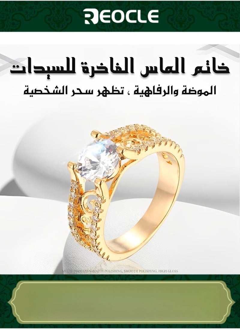 ريوكل خاتم نسائي من الزركون، خاتم خطوبة من الألماس الاصطناعي بنمط مجوف وخاتم اقتراح من الألماس بقطع دائري، أفضل هدايا المجوهرات للذكرى السنوية للزواج وأعياد الميلاد - Image 1