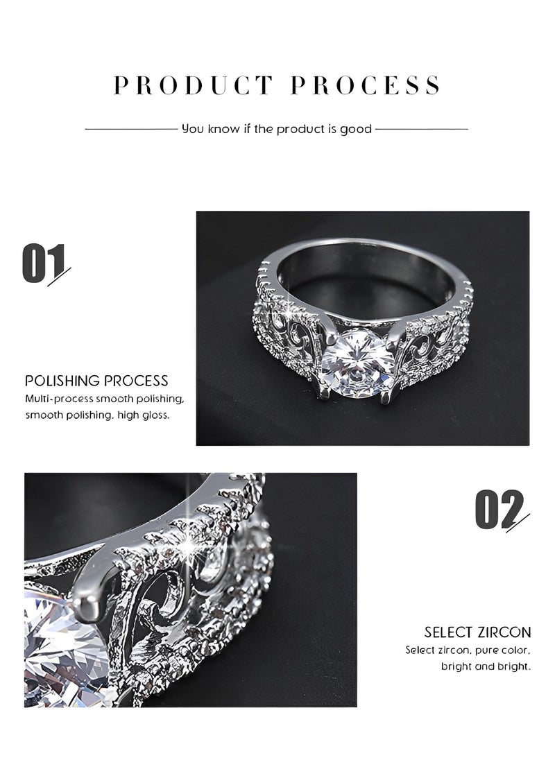 REOCLE - Women's Zircon Ring Simulated Diamond Engagement Ring with Hollow Pattern & Round Cut Diamond Proposal Ring Best Jewelry Gifts for Marriage Anniversary & Birthday - Image 1