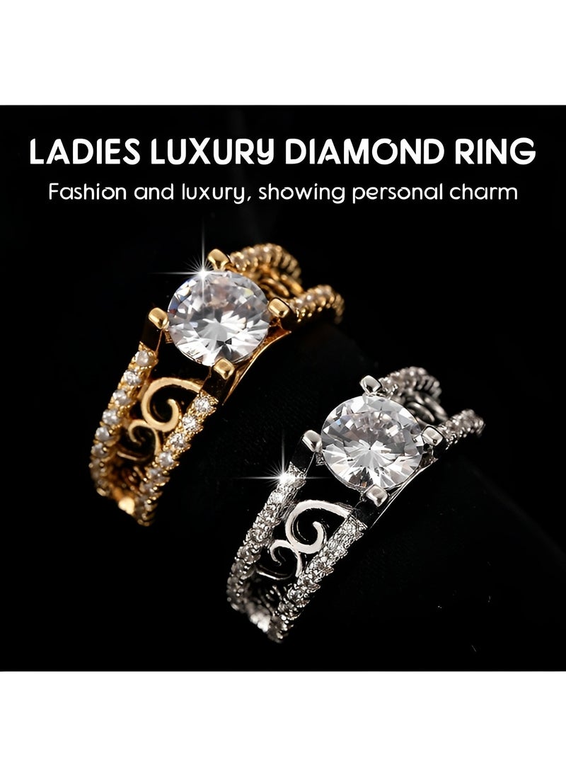 REOCLE - Women's Zircon Ring Simulated Diamond Engagement Ring with Hollow Pattern & Round Cut Diamond Proposal Ring Best Jewelry Gifts for Marriage Anniversary & Birthday - Image 1