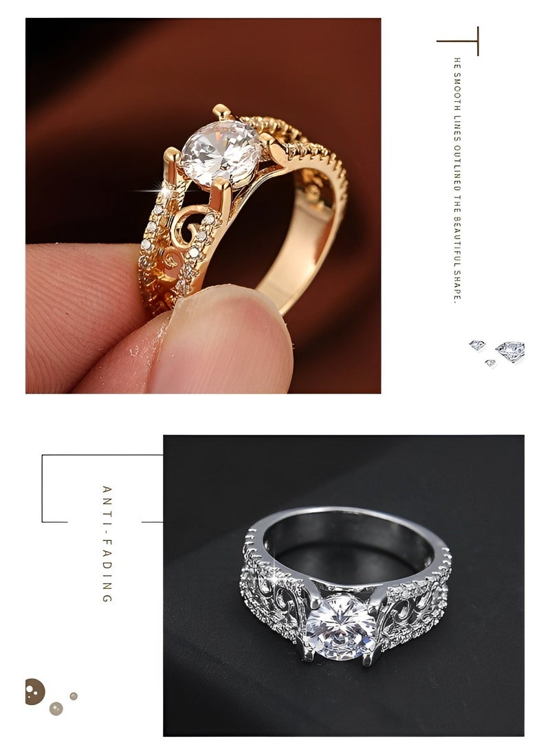 REOCLE - Women's Zircon Ring Simulated Diamond Engagement Ring with Hollow Pattern & Round Cut Diamond Proposal Ring Best Jewelry Gifts for Marriage Anniversary & Birthday - Image 1