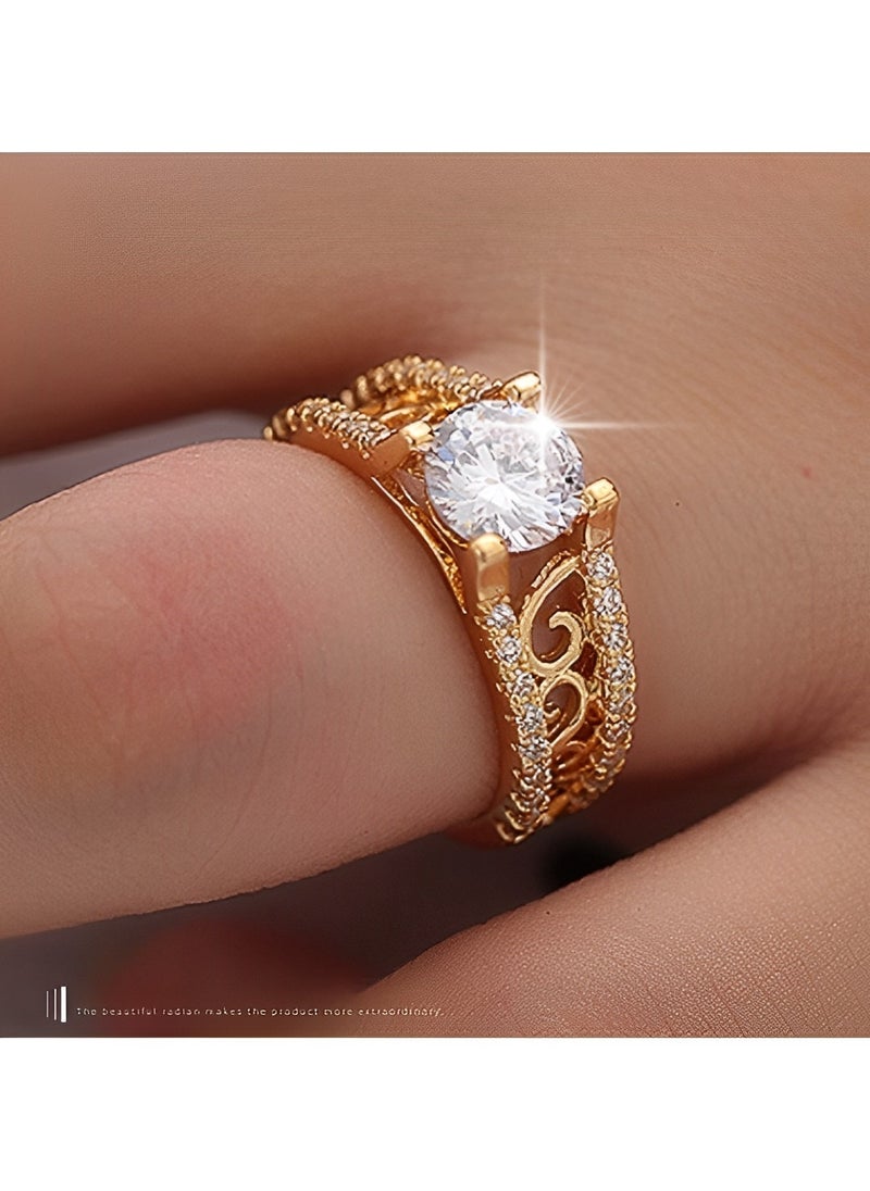 REOCLE - Women's Zircon Ring Simulated Diamond Engagement Ring with Hollow Pattern & Round Cut Diamond Proposal Ring Best Jewelry Gifts for Marriage Anniversary & Birthday - Image 1