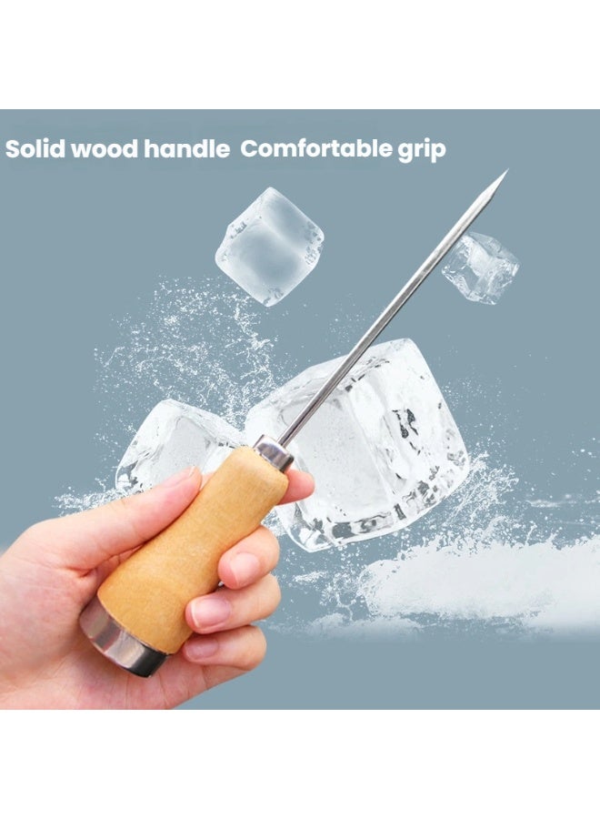 Stainless Steel Ice Pick with Solid Wood Handle Sharp and Comfortable Grip for Effortless Ice Breaking Crushed Ice Making and Beverage Chilling - Image 1