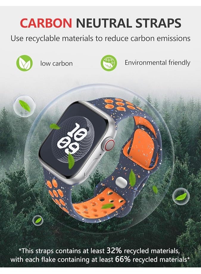 iSNUP Recycled Plastic Breathable Silicone Sport Watch Band for Apple Watch 42mm 44mm 45mm 49mm – Compatible with Ultra 2, Ultra 1, Series 9, 8, 7, 6, 5, 4, SE, 3, 2, 1 - Blue Orange - Image 3