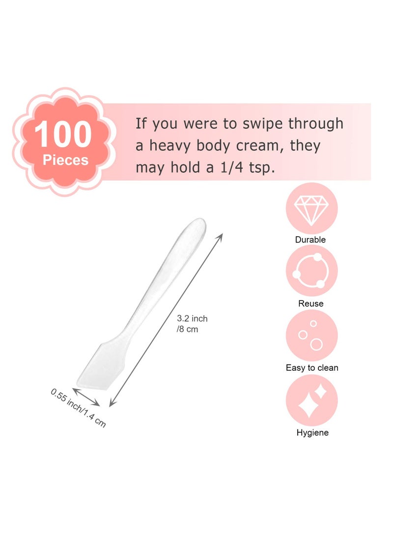 KASTWAVE - Disposable Cosmetic Spatulas for Makeup, Mini Clear Plastic Skin Care Mask Spatula Scoop Reusable Facial Cream Spatula for Mixing and Sampling Care Facial Cream Mask Spatula (100 Pcs, Frosted Clear) - Image 1