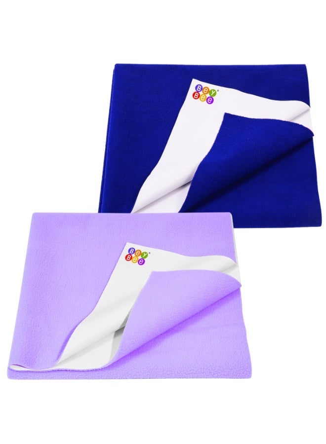 Bey Bee BeyBee Non-Toxic Quick Dry Sheet for New Born Baby|Anti-Piling Soft Fleece Bed Protector|Waterproof Extra Absorbent Mattress Protector (Voilet+Royal Blue,Medium Combo(100x70 cm)) - Image 1