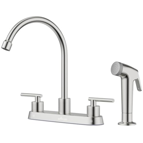 APPASO Kitchen Faucet with Side Sprayer 2Handle High Arch Brushed Nickel Kitchen Faucet with PullOut Spray for RV Laundry Utility Bar 8in 4Hole Installation cUPCCertified Parts - Image 1