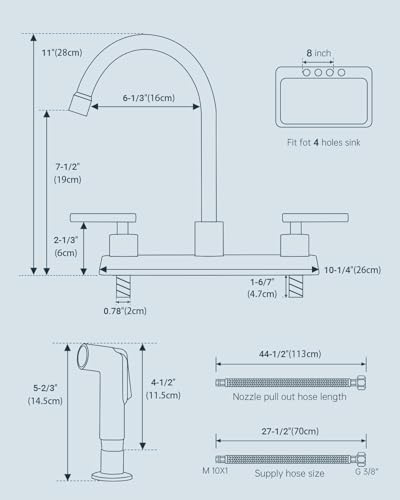 APPASO Kitchen Faucet with Side Sprayer 2Handle High Arch Brushed Nickel Kitchen Faucet with PullOut Spray for RV Laundry Utility Bar 8in 4Hole Installation cUPCCertified Parts - Image 3