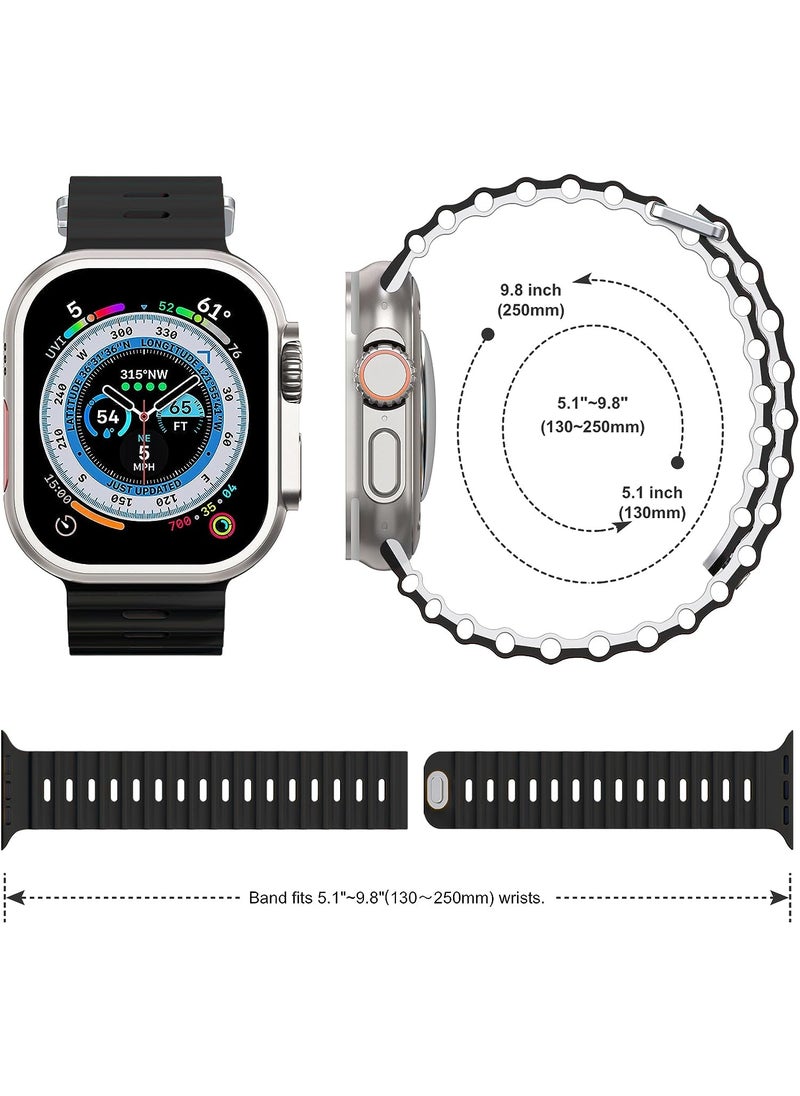 Color Fans - Soft Silicone Ocean Sports Strap Compatible Apple Watch Ultra 49mm 45mm 44mm 42mm for Men Women, Adjustible Watch Band for Apple Watch Ultra/SE/Series 9/8/7/6/5/4/3/2/1 - Black/White - Image 1