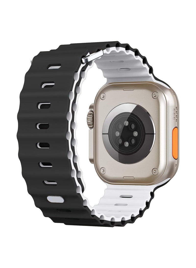 Color Fans - Soft Silicone Ocean Sports Strap Compatible Apple Watch Ultra 49mm 45mm 44mm 42mm for Men Women, Adjustible Watch Band for Apple Watch Ultra/SE/Series 9/8/7/6/5/4/3/2/1 - Black/White - Image 1