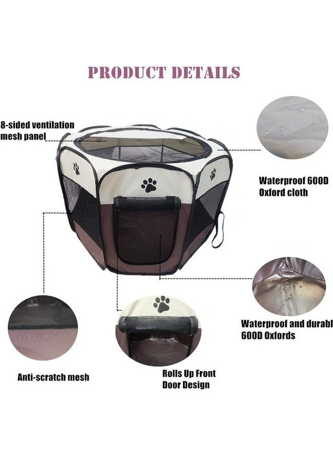 GOMMLE Gommle Portable Pet Playpen for Small Cat Dog Puppy Rabbit,Cat Kitten Playpen Indoor Outdoor with Carrying Case,Waterproof Bottom and Removable Zipper Top (M(35.4" x35.4" x23.6"), Brown) - Image 4
