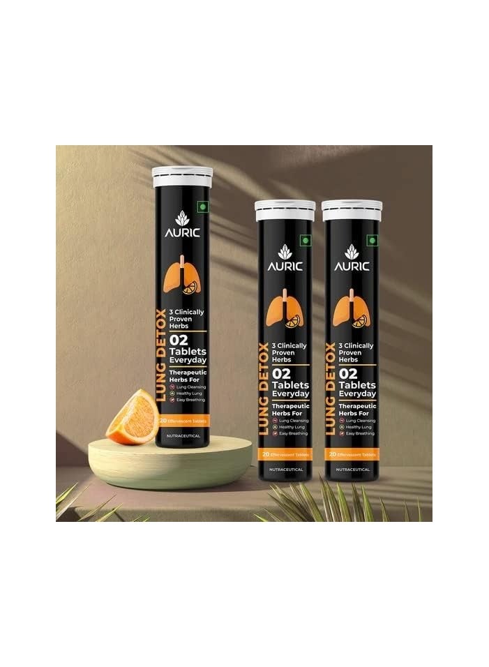 Auric Lung Detox Supplement With Natural Blend of NAC (N-Acetylcysteine), Pushkarmool, Piper Longum & Licorice Herbs Extract | Lungs Cleaner for Detoxification and Immune Defence Pack of 60 Tablets - Image 1