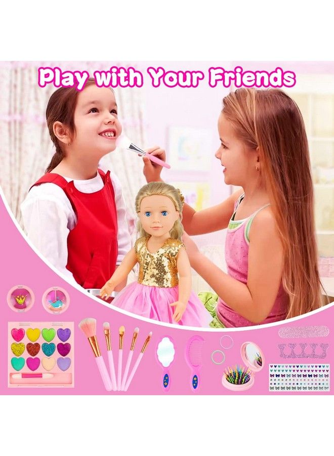 Ecore Fun 19 Pcs 18 Inch Girl Doll Accessories Make Up Pretended Toys Include Doll Clothes Cosmetic Bag Brush Eye Shadow Cheek Hairclip Comb Mirror And Nail File Buffer - Image 5